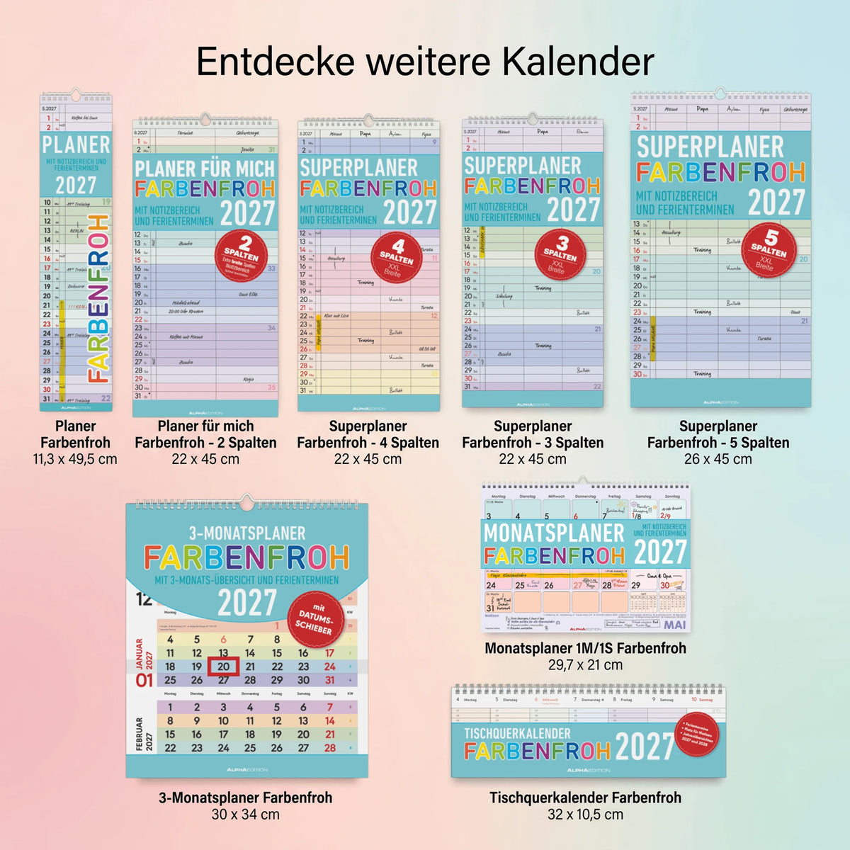 Tischquerkalender Farbenfroh 2027 – Ansicht