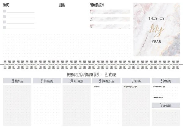 Tischquerkalender Marble 2027 – Ansicht
