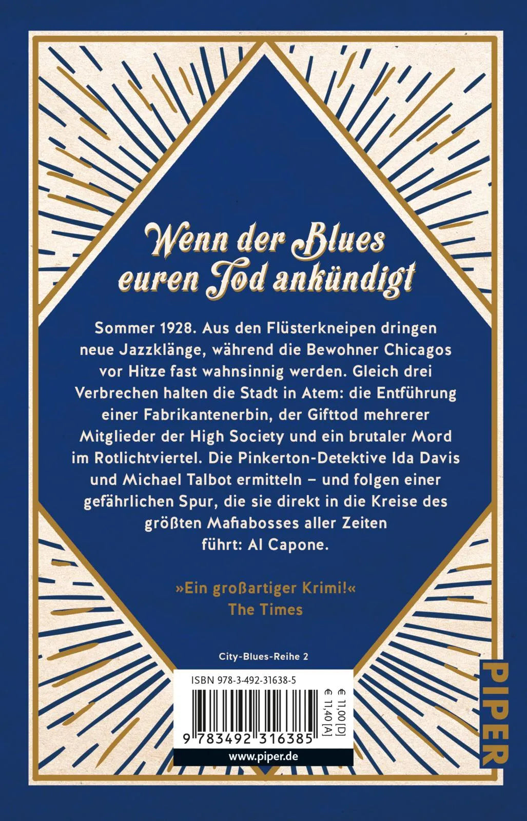 Buchrückseite von 'Todesblues in Chicago' mit Klappentext - Taschenbuch