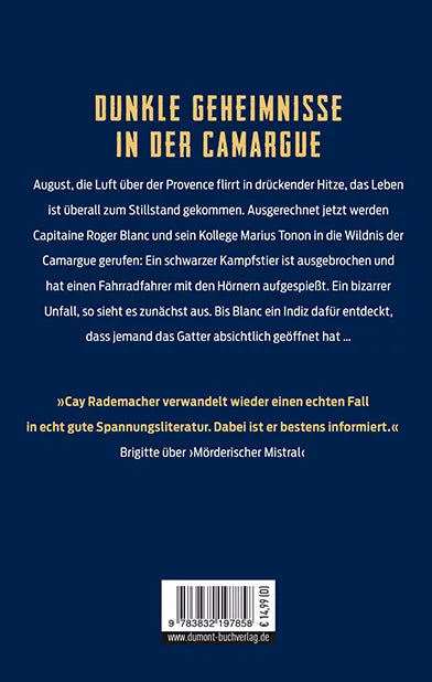 Buchrückseite von 'Tödliche Camargue' mit Klappentext - Paperback