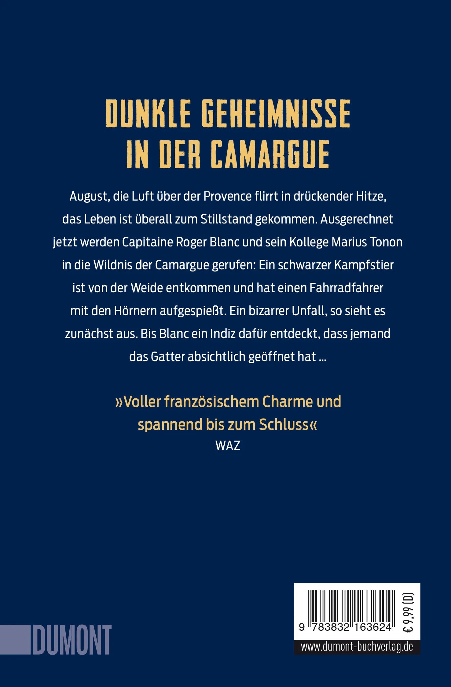 Buchrückseite von 'Tödliche Camargue' mit Klappentext - Taschenbuch