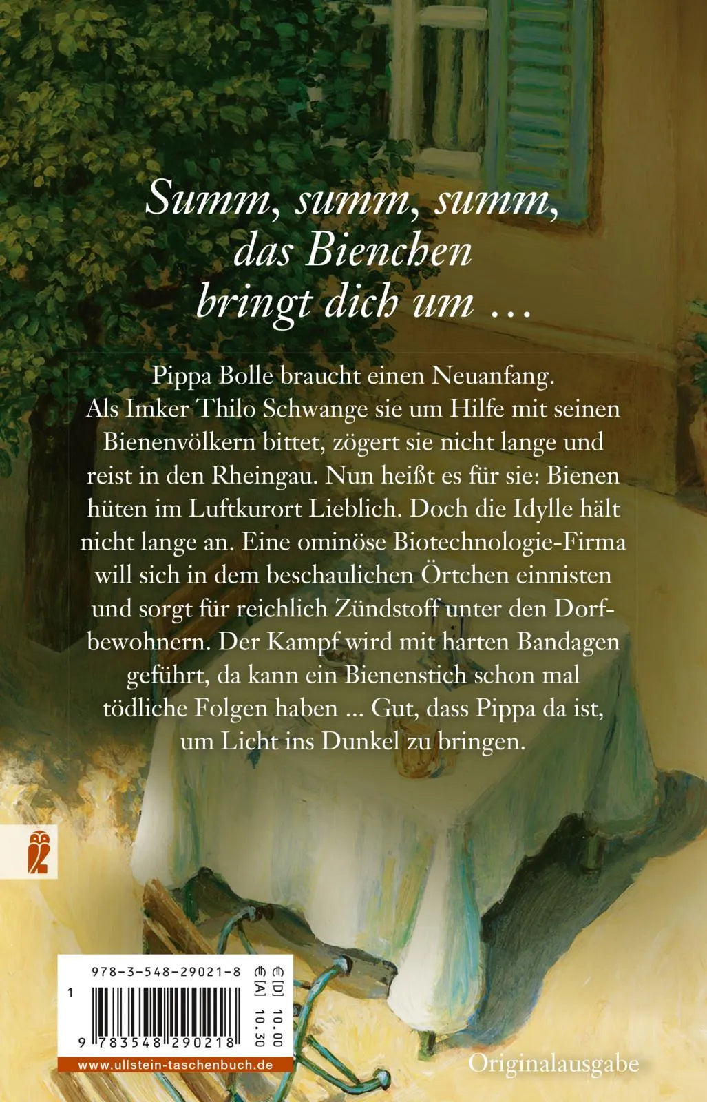 Buchrückseite von 'Tödlicher Bienenstich' mit Klappentext - Taschenbuch