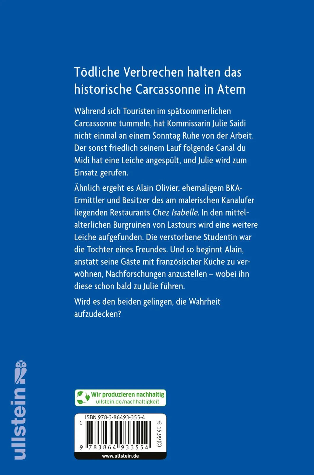 Buchrückseite von 'Tödliches Carcassonne' mit Klappentext - Paperback