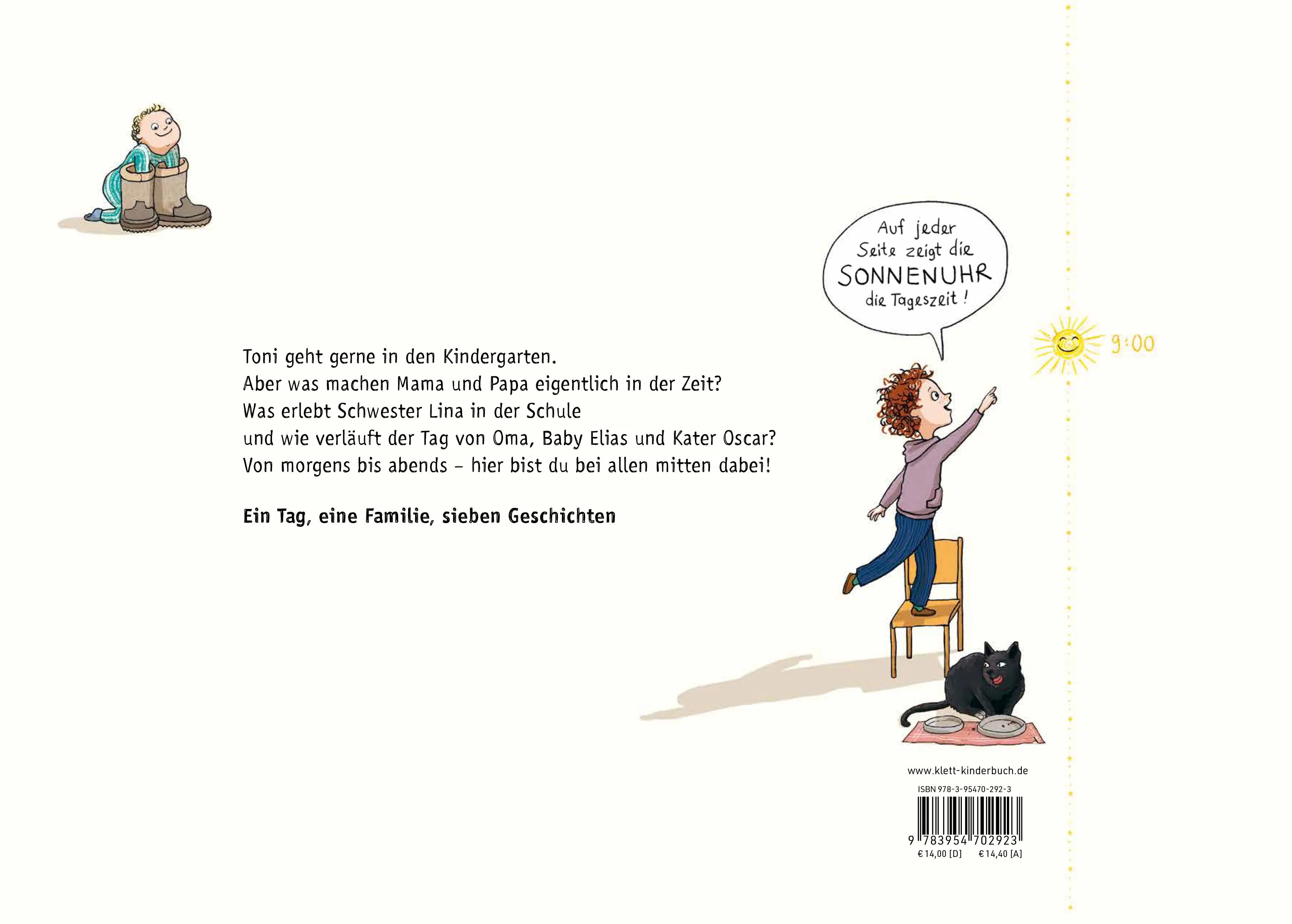 Buchrückseite von 'Tonis Tag | Und was machen eigentlich die anderen die ganze Zeit?' mit Klappentext - Gebundene Ausgabe