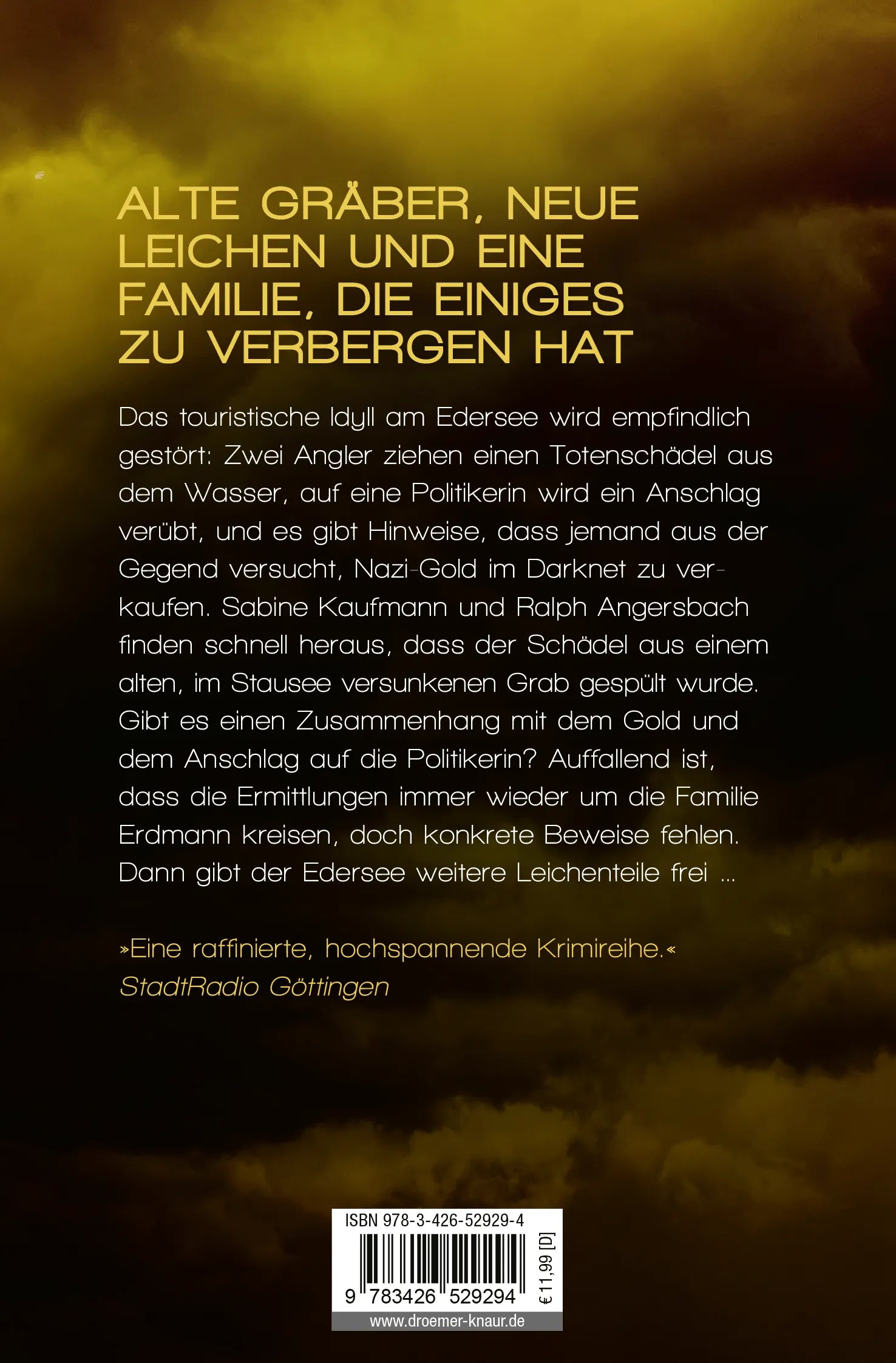 Buchrückseite von 'Totengold' mit Klappentext - Taschenbuch