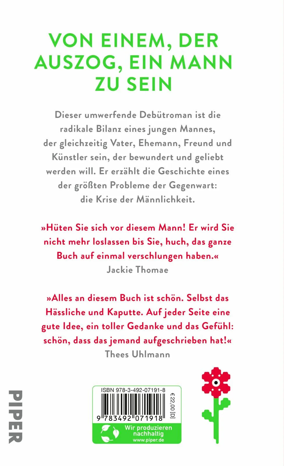 Buchrückseite von 'Toxic Man' mit Klappentext - Gebundene Ausgabe