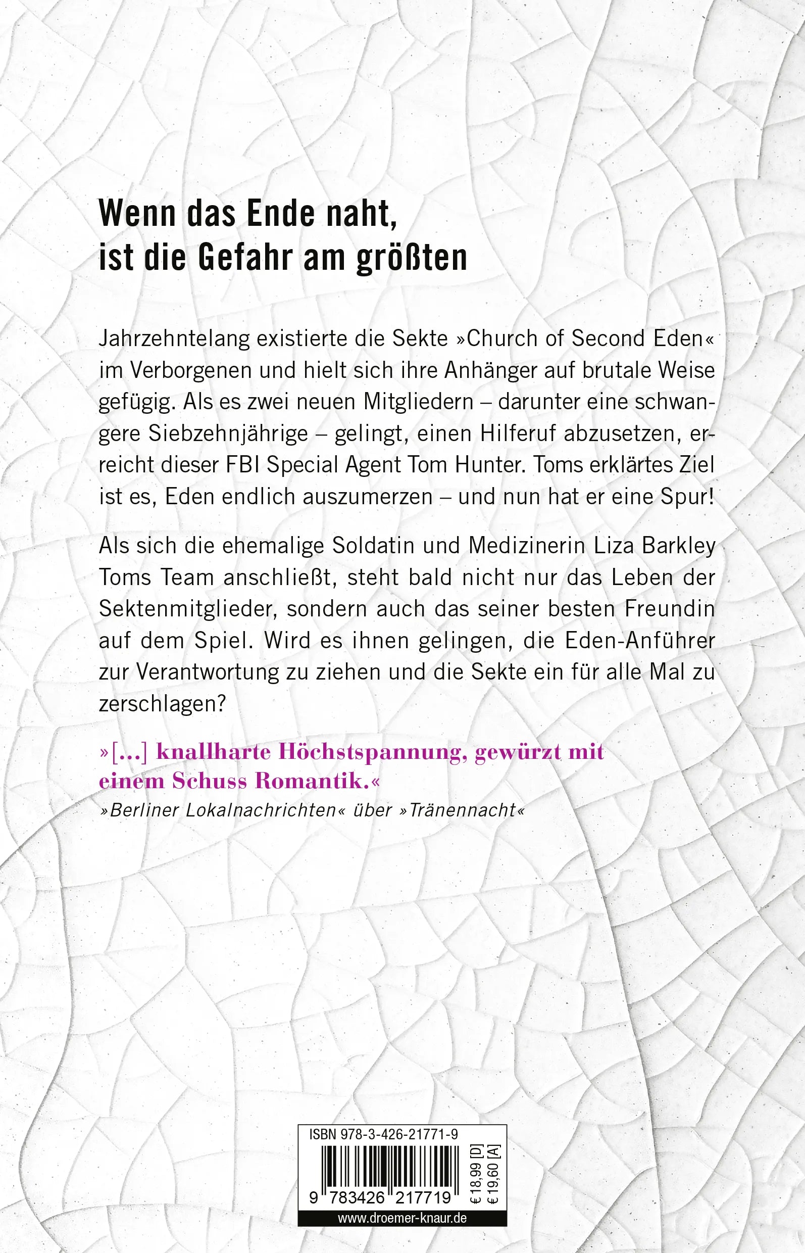 Buchrückseite von 'Tränenschwur' mit Klappentext - Paperback