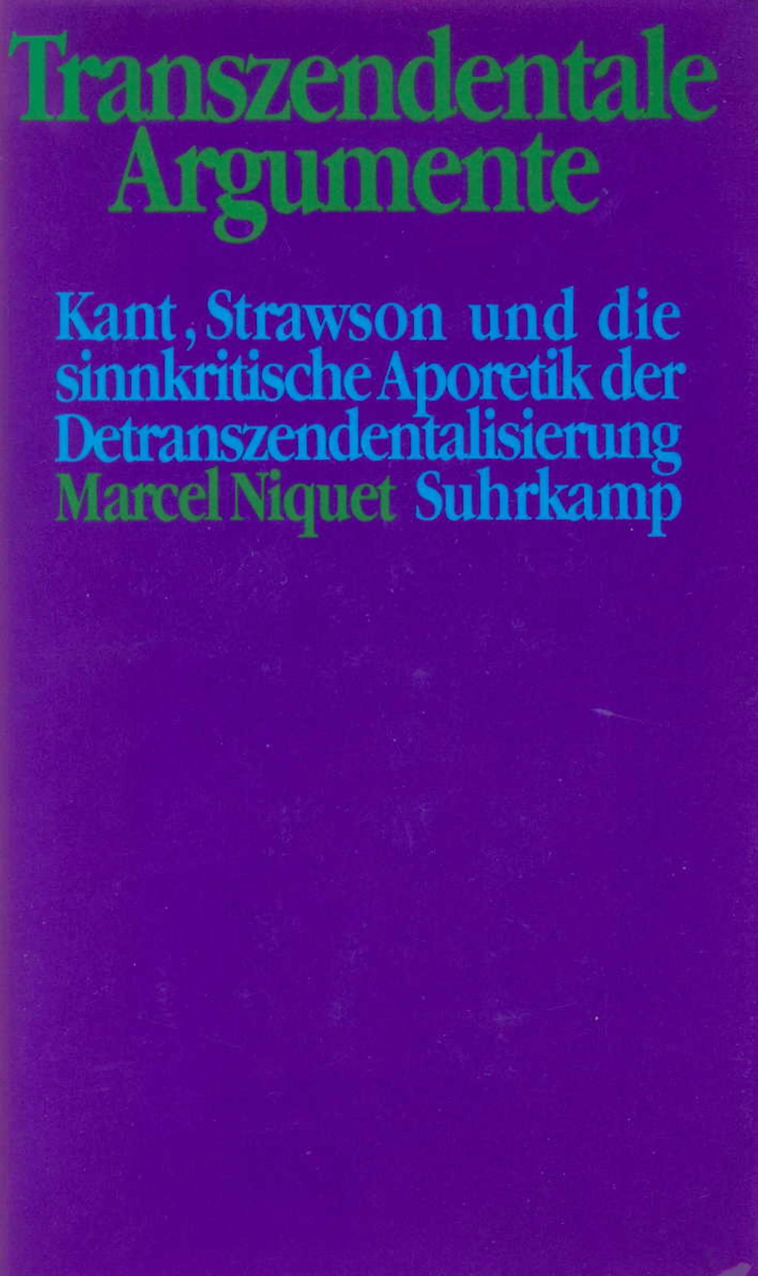 Buchcover von 'Transzendentale Argumente' - Gebundene Ausgabe von Marcel Niquet