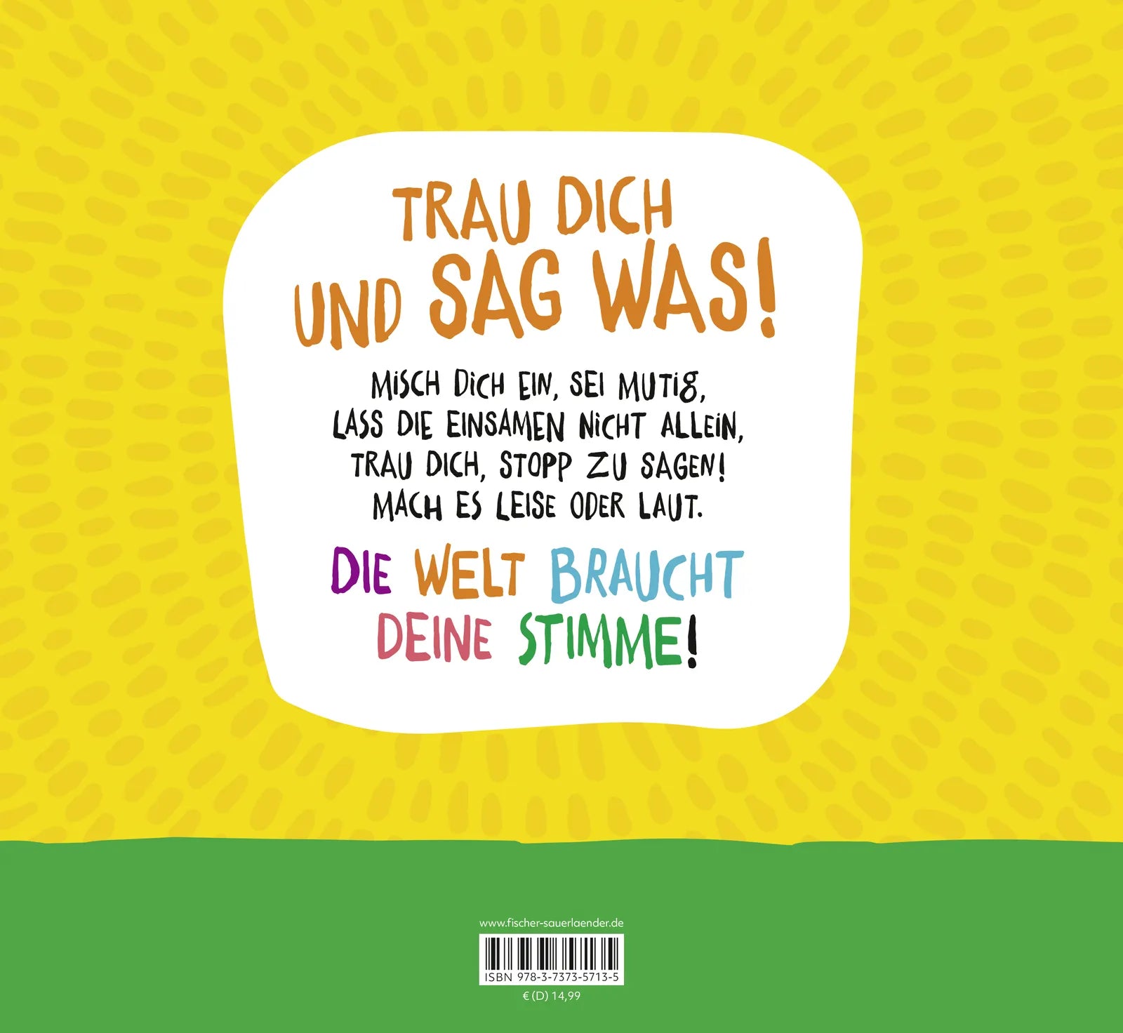 Buchrückseite von 'Trau dich, sag was!' mit Klappentext - Gebundene Ausgabe
