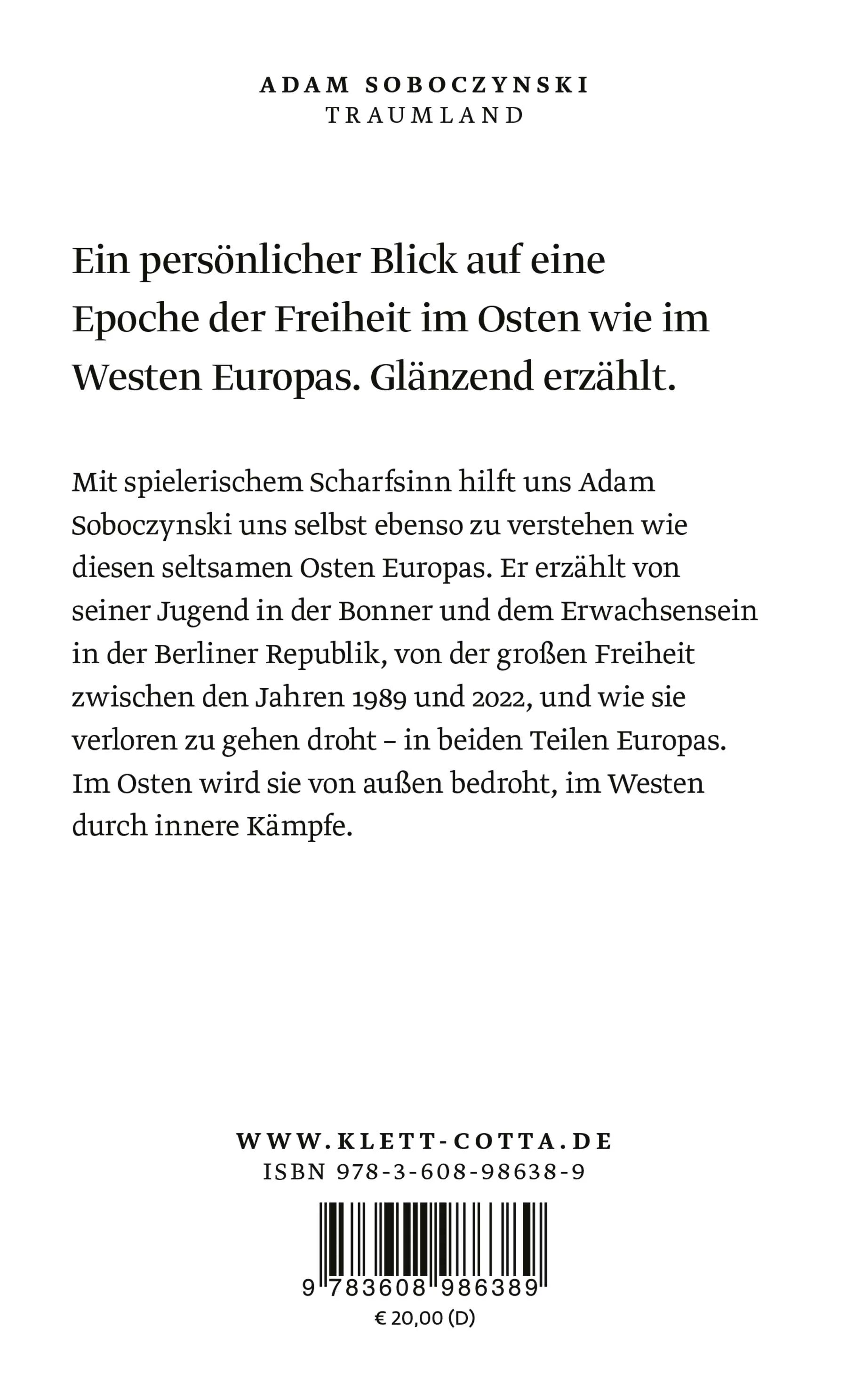 Buchrückseite von 'Traumland' mit Klappentext - Gebundene Ausgabe