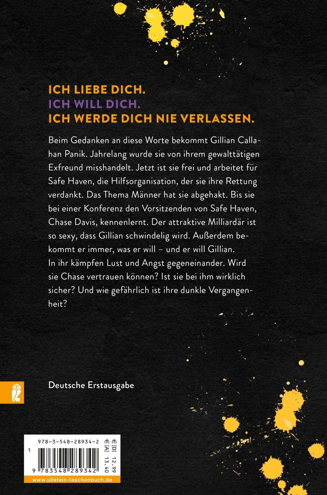 Buchrückseite von 'Trinity - Verzehrende Leidenschaft' mit Klappentext - Paperback