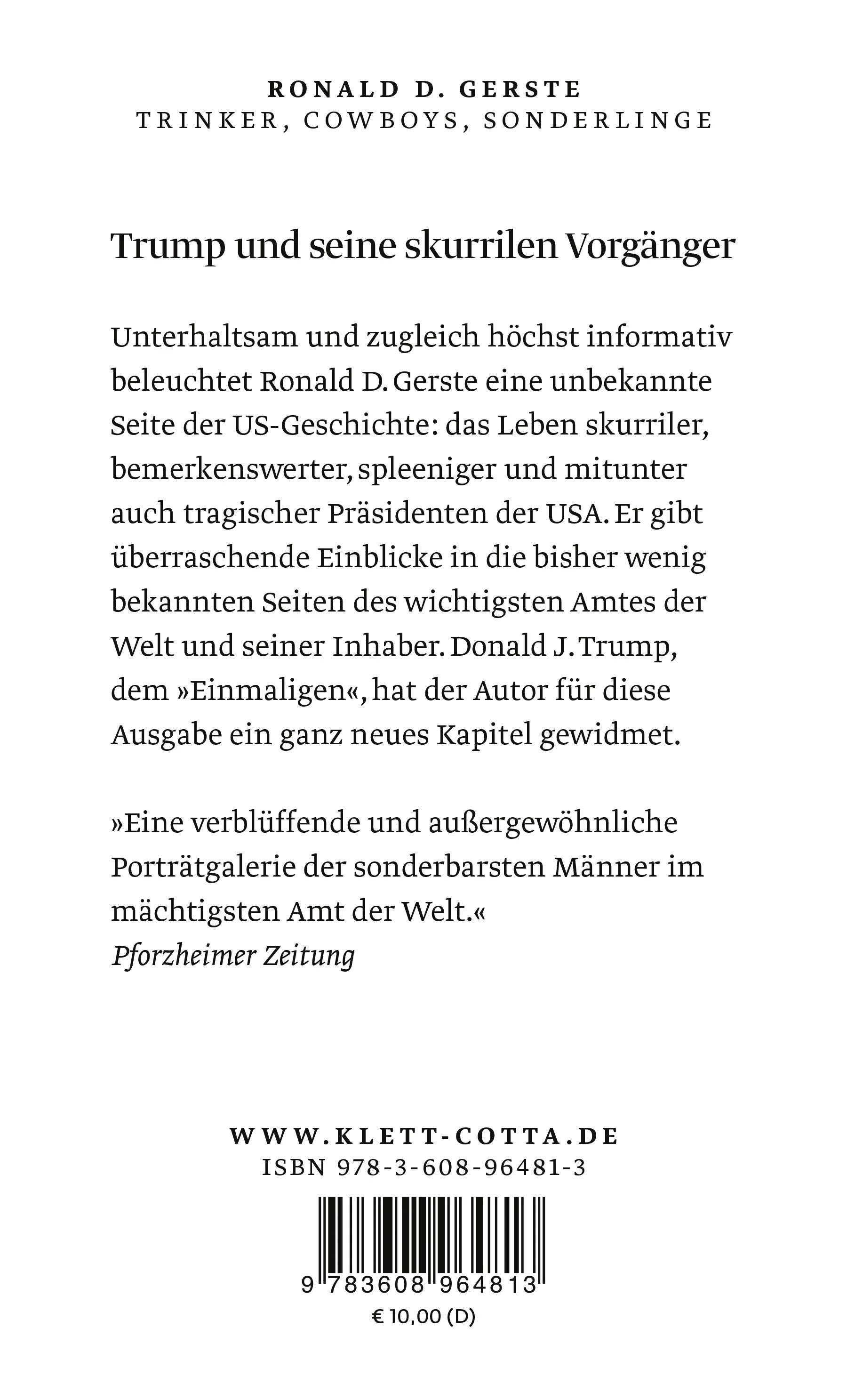 Buchrückseite von 'Trinker, Cowboys, Sonderlinge' mit Klappentext - Taschenbuch