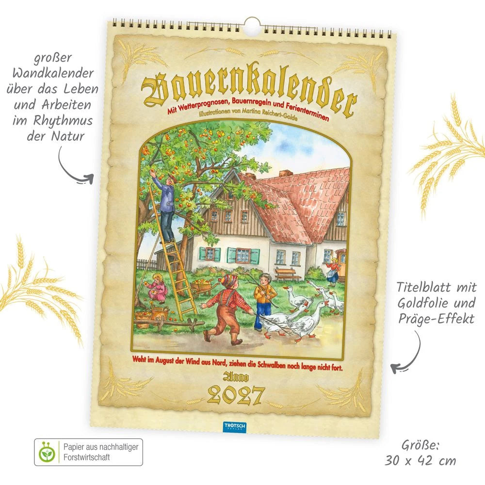 TRÖTSCH - Großbildkalender Bauernkalender 2027 mit Wetterprognosen Bauernregeln und Ferienterminen – Ansicht