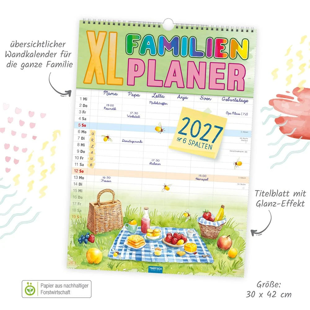TRÖTSCH - Großbildkalender XL Familienplaner 2027 mit 6 Spalten – Ansicht
