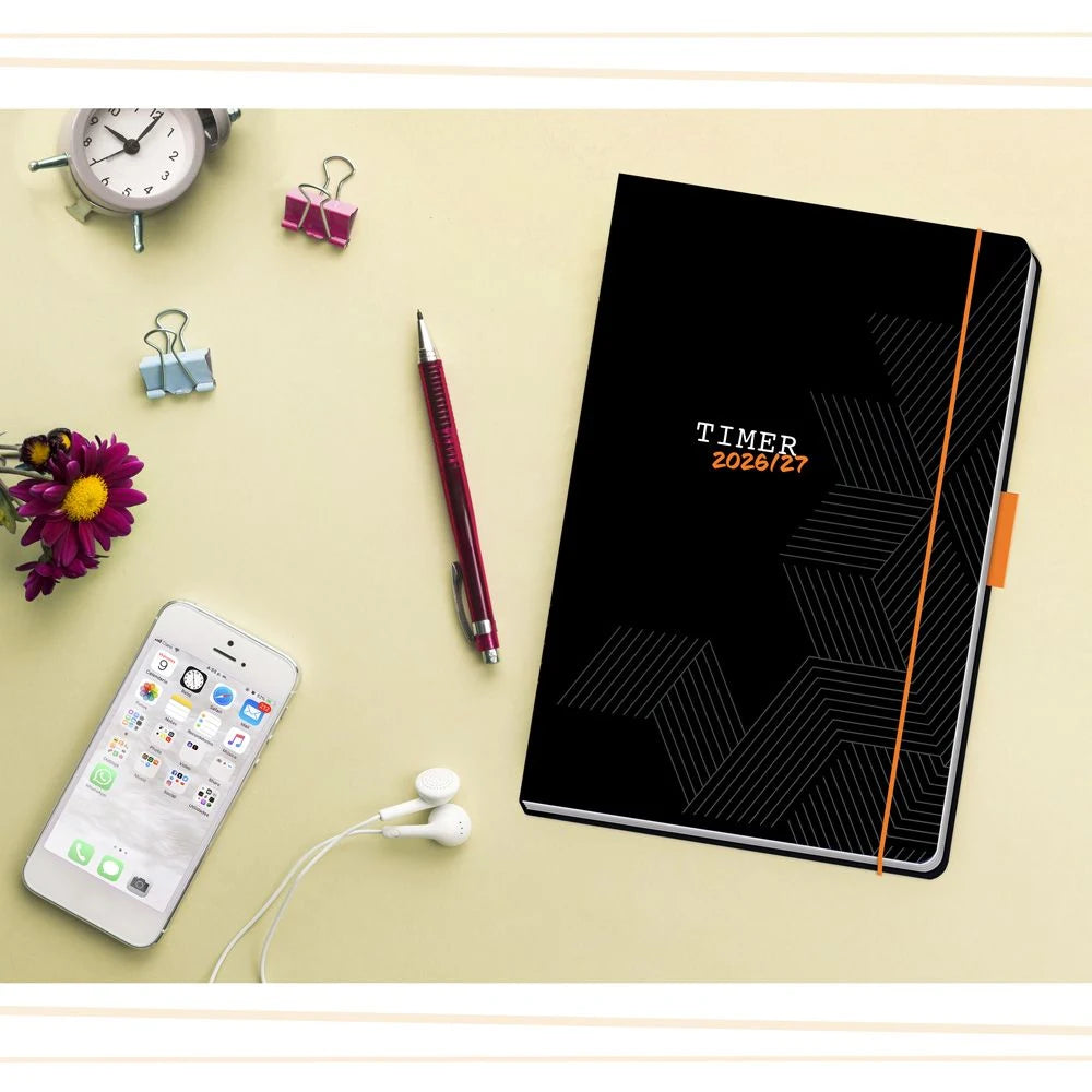 TRÖTSCH - Schülerkalender Specials mit Gummiband und Stifthalter Uni Black 26/27 – Ansicht