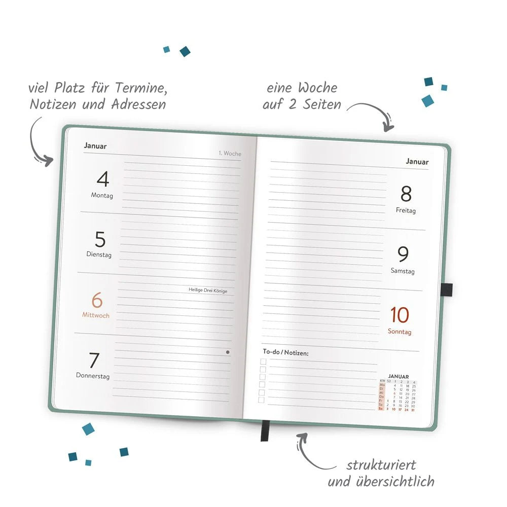 TRÖTSCH - Taschenkalender A6 Soft Touch Premium Aquamarin 2027 – Ansicht