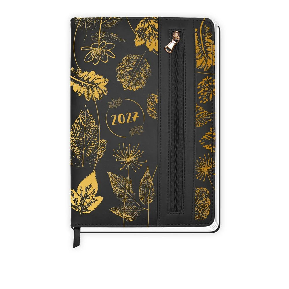 Taschenkalender: TRÖTSCH - Wochenplaner A5 mit Tasche Flowers black 2027