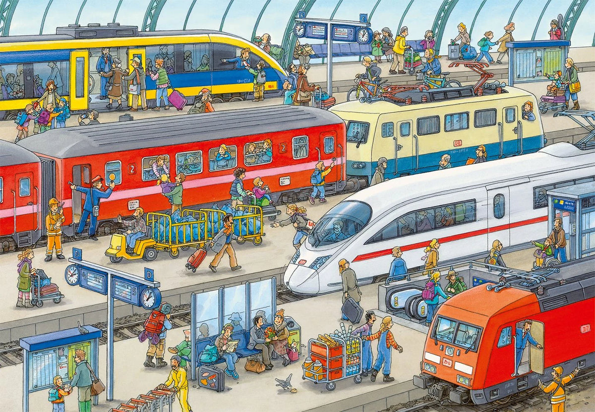 Kinderpuzzle 2x24 Teile - Trubel am Bahnhof – Ansicht