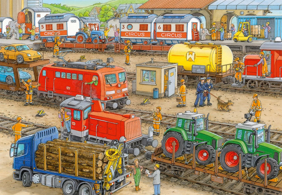 Kinderpuzzle 2x24 Teile - Trubel am Bahnhof – Ansicht