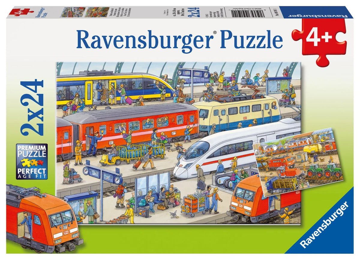 Kinderpuzzle: Kinderpuzzle 2x24 Teile - Trubel am Bahnhof