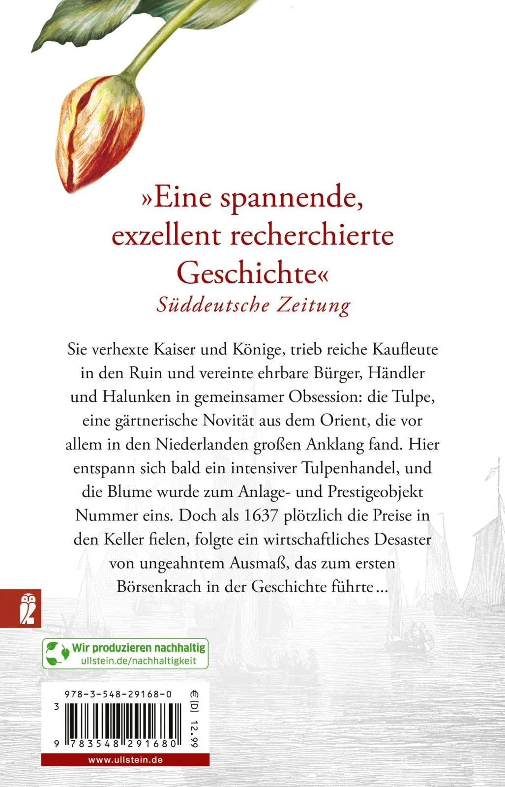 Buchrückseite von 'Tulpenwahn' mit Klappentext - Taschenbuch