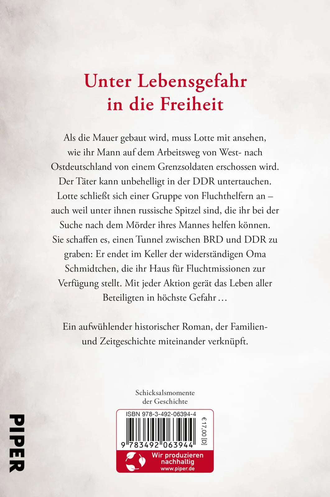 Buchrückseite von 'Tunnel der Mutigen' mit Klappentext - Paperback