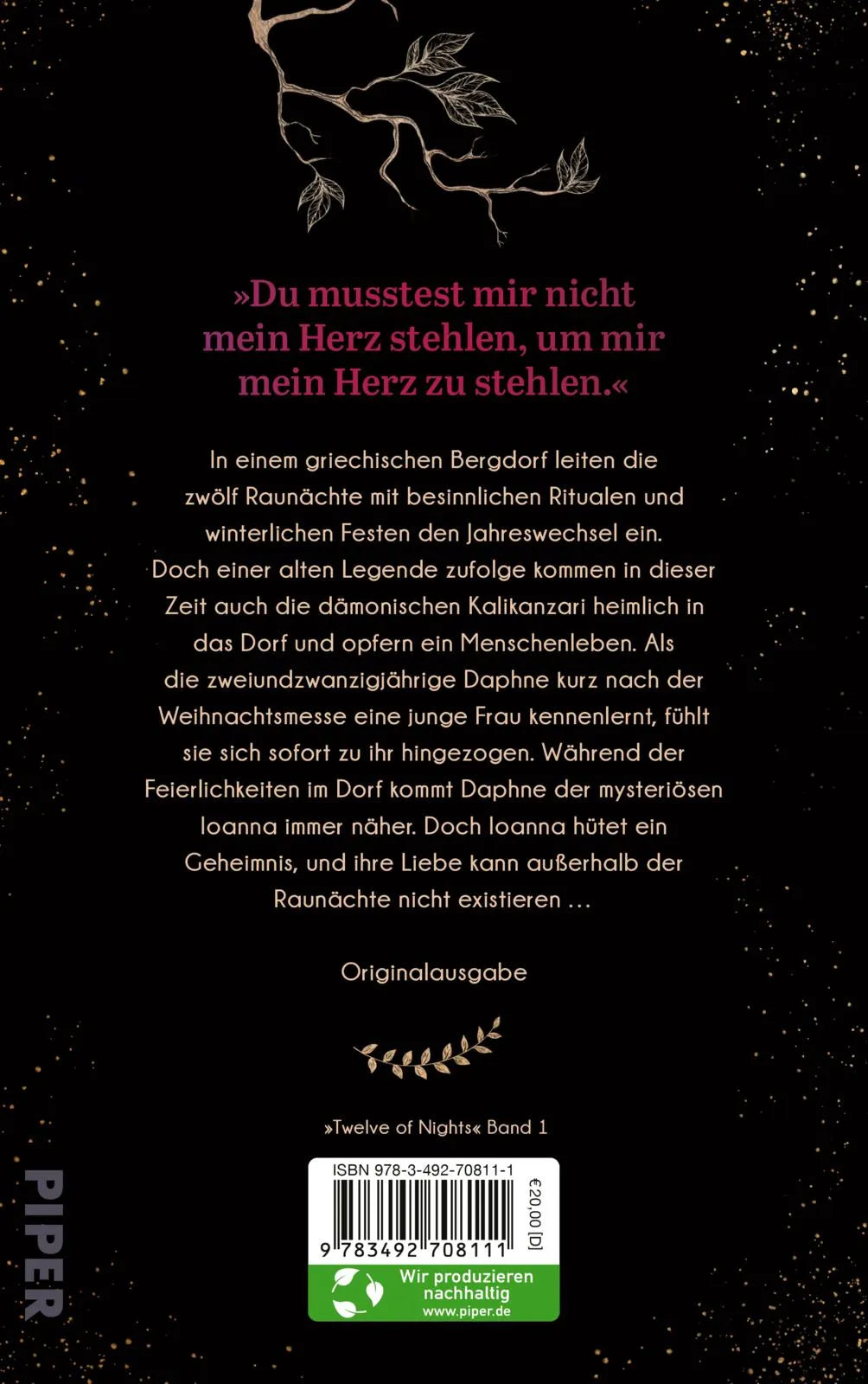 Buchrückseite von 'Twelve of Nights – Das gestohlene Herz' mit Klappentext - Gebundene Ausgabe