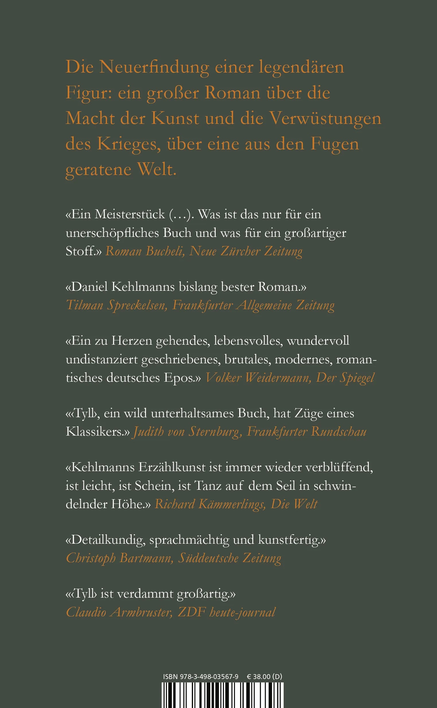 Buchrückseite von 'Tyll' mit Klappentext - Gebundene Ausgabe