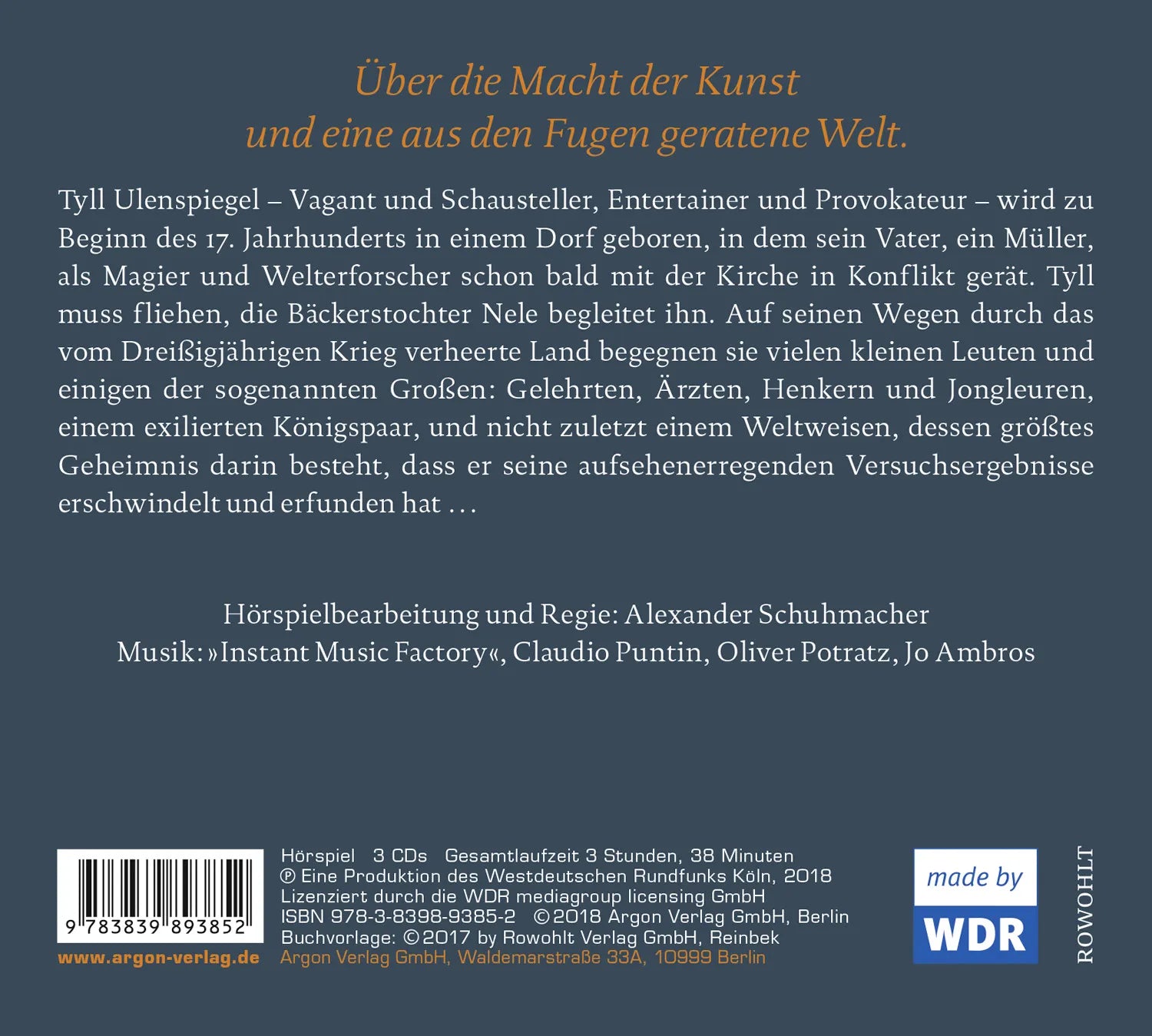 Buchrückseite von 'Tyll' mit Klappentext - Hörbuch (CD)