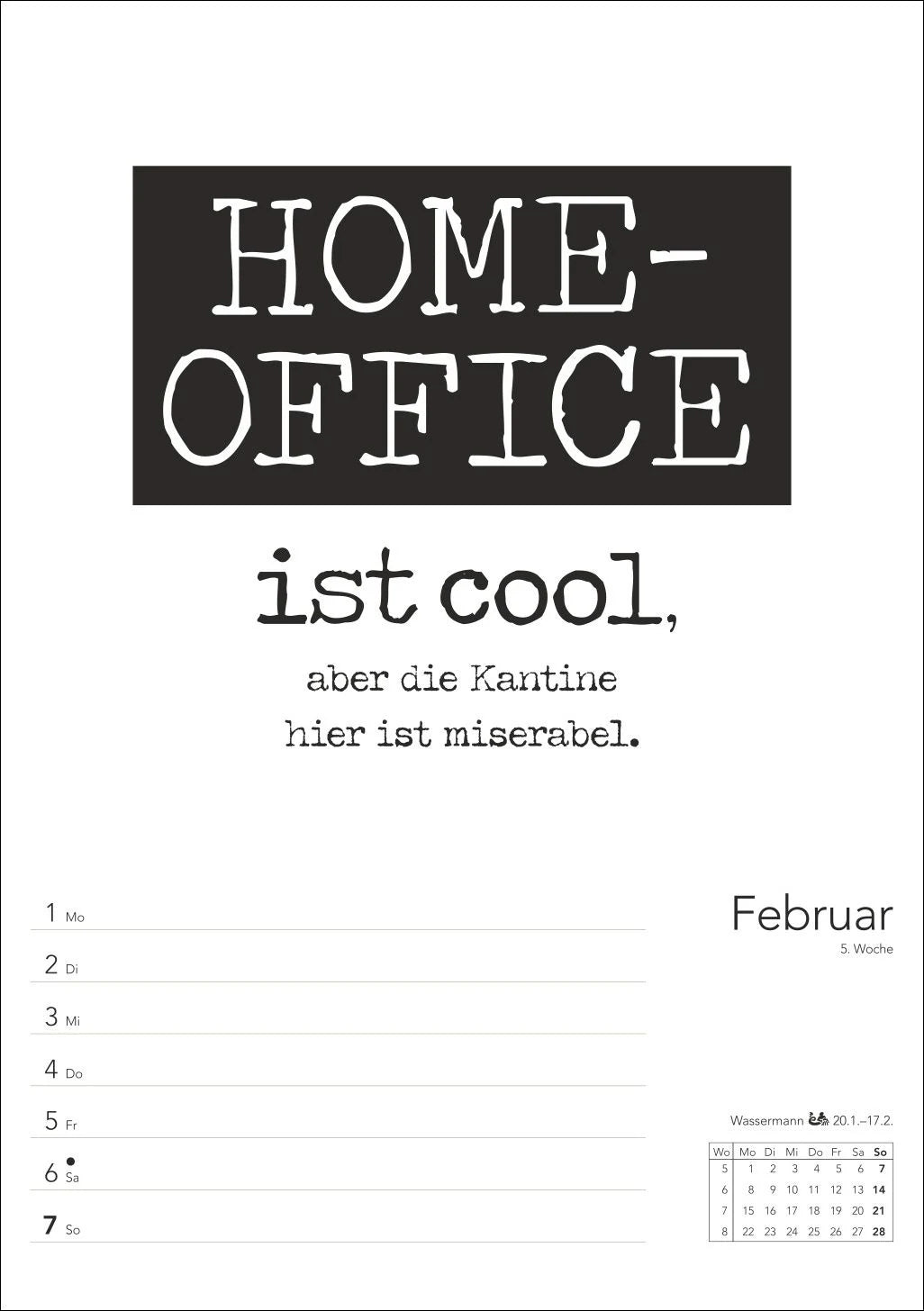 Typo-Sprüche-Kalender s/w Wochenplaner 2027 - mit 53 witzigen Sprüchen – Ansicht
