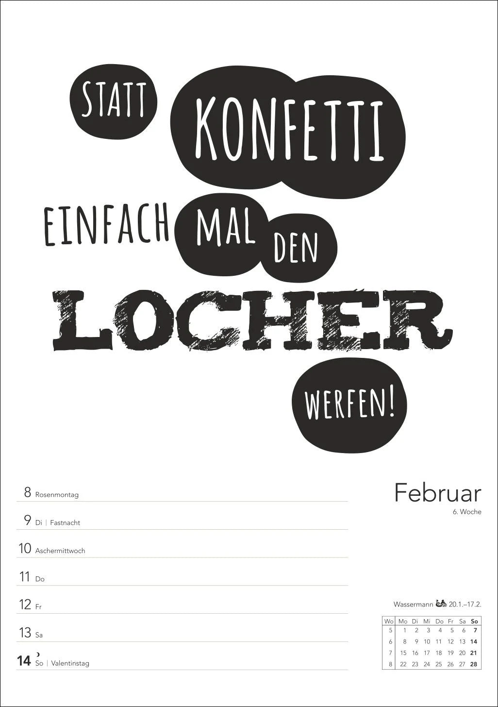 Typo-Sprüche-Kalender s/w Wochenplaner 2027 - mit 53 witzigen Sprüchen – Ansicht