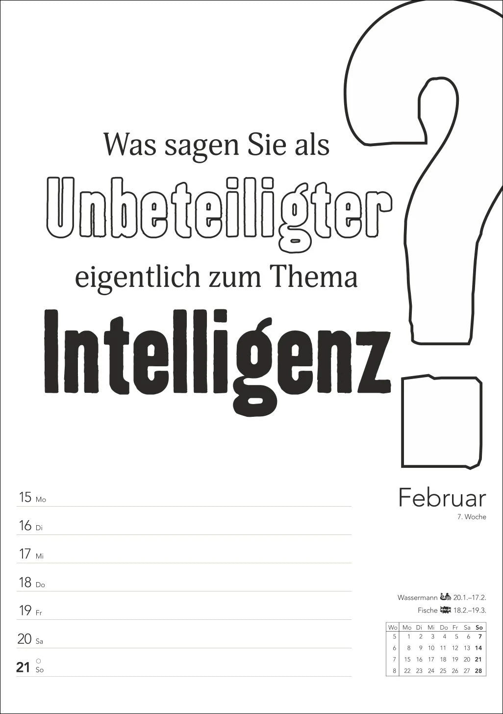 Typo-Sprüche-Kalender s/w Wochenplaner 2027 - mit 53 witzigen Sprüchen – Ansicht