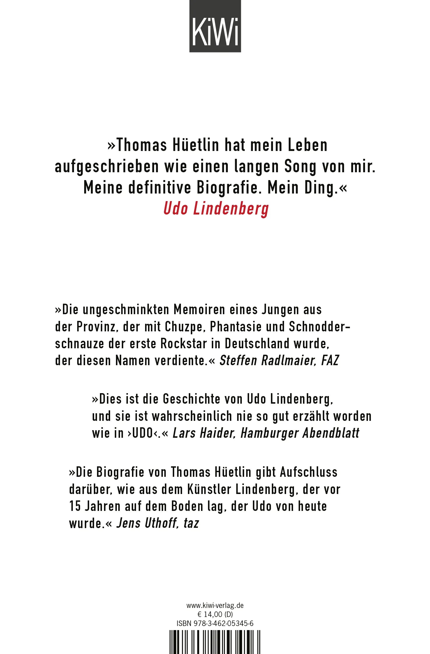 Buchrückseite von 'Udo' mit Klappentext - Taschenbuch