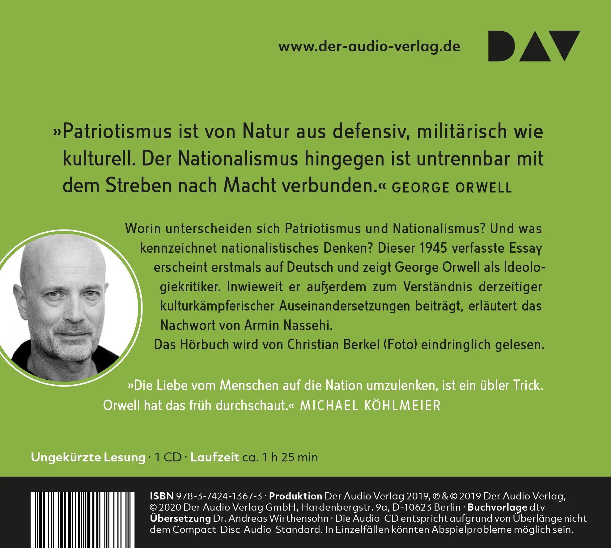 Buchrückseite von 'Über Nationalismus' mit Klappentext - Hörbuch (CD)