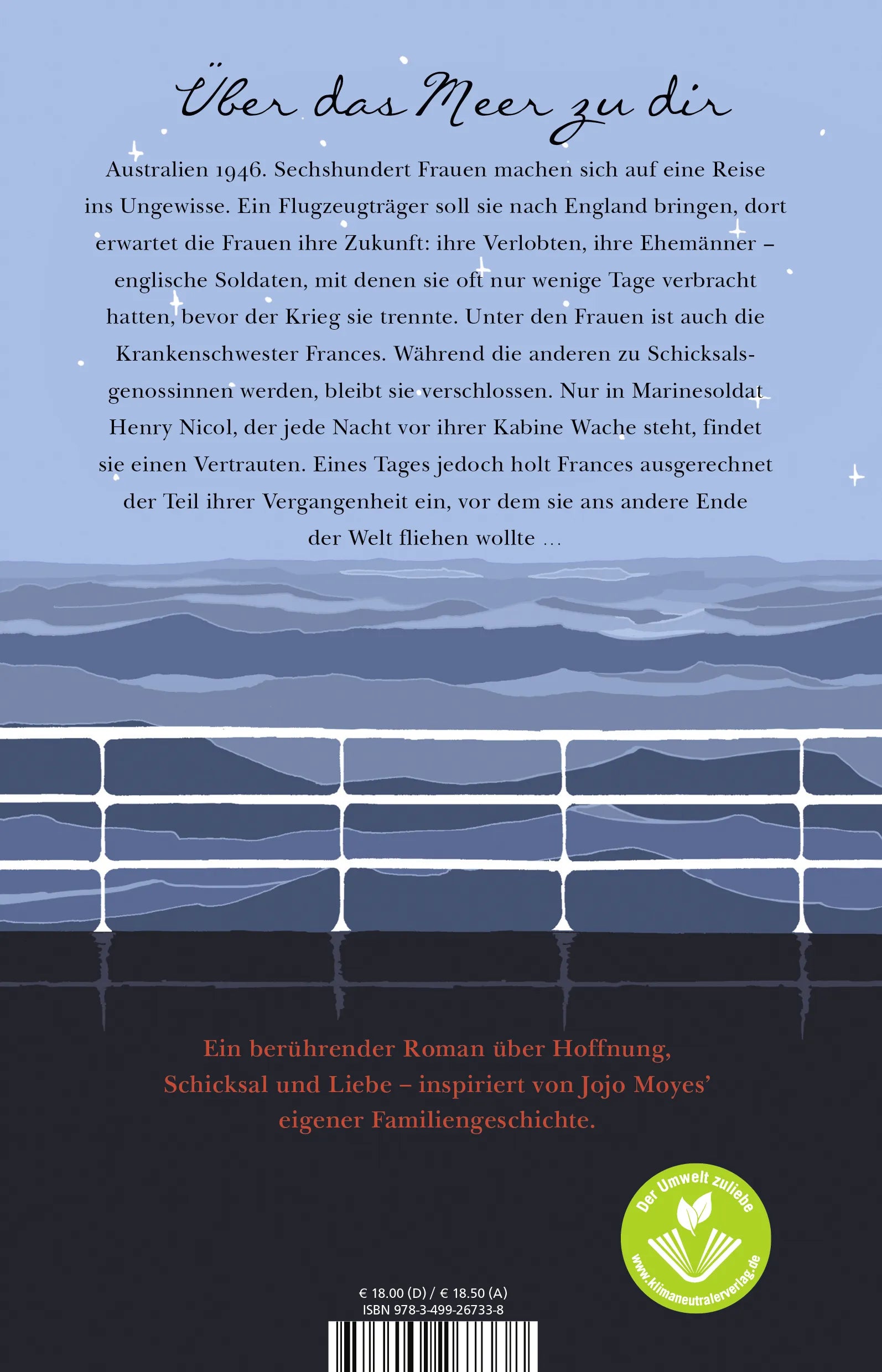 Buchrückseite von 'Über uns der Himmel, unter uns das Meer' mit Klappentext - Paperback