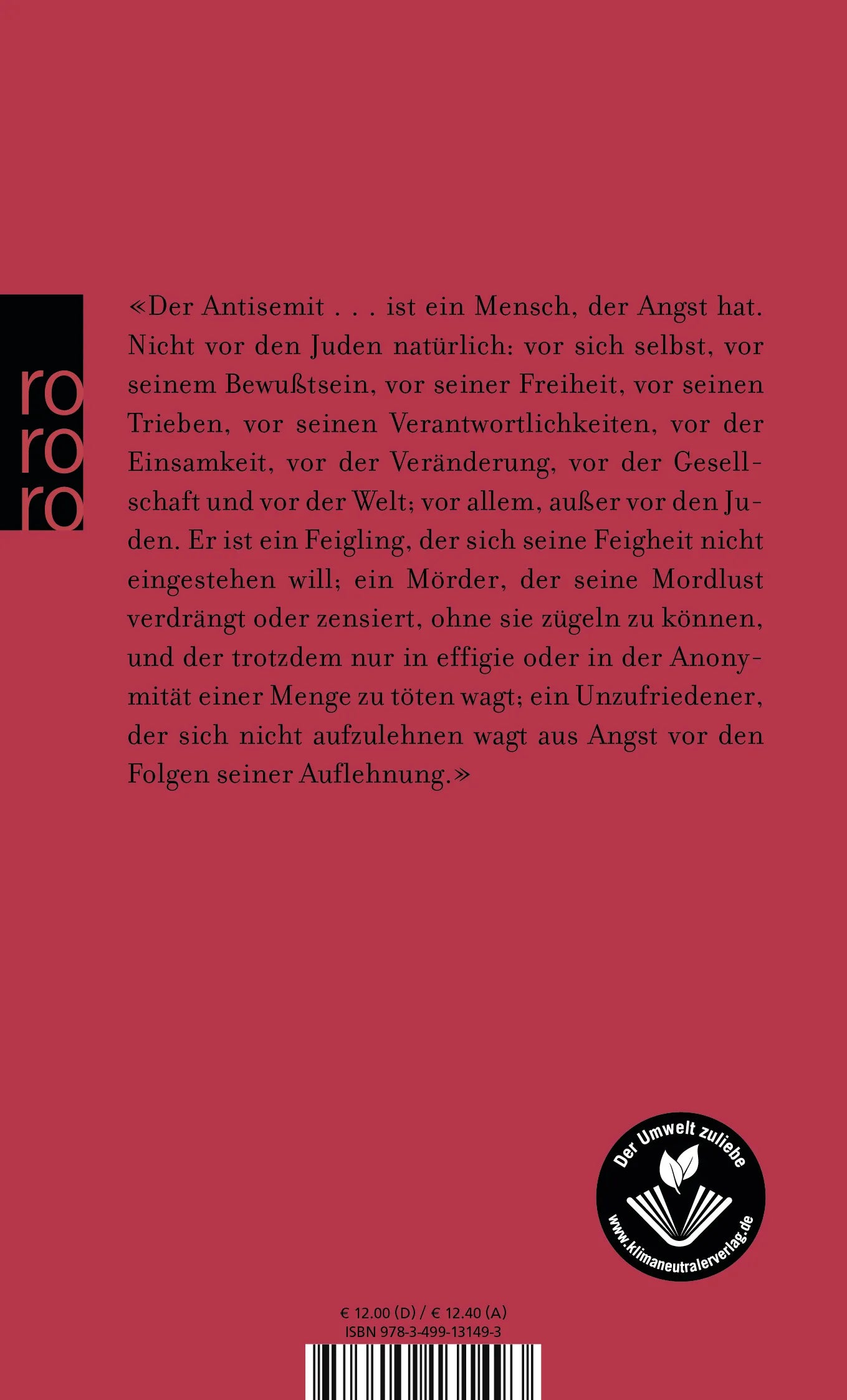Buchrückseite von 'Überlegungen zur Judenfrage' mit Klappentext - Taschenbuch