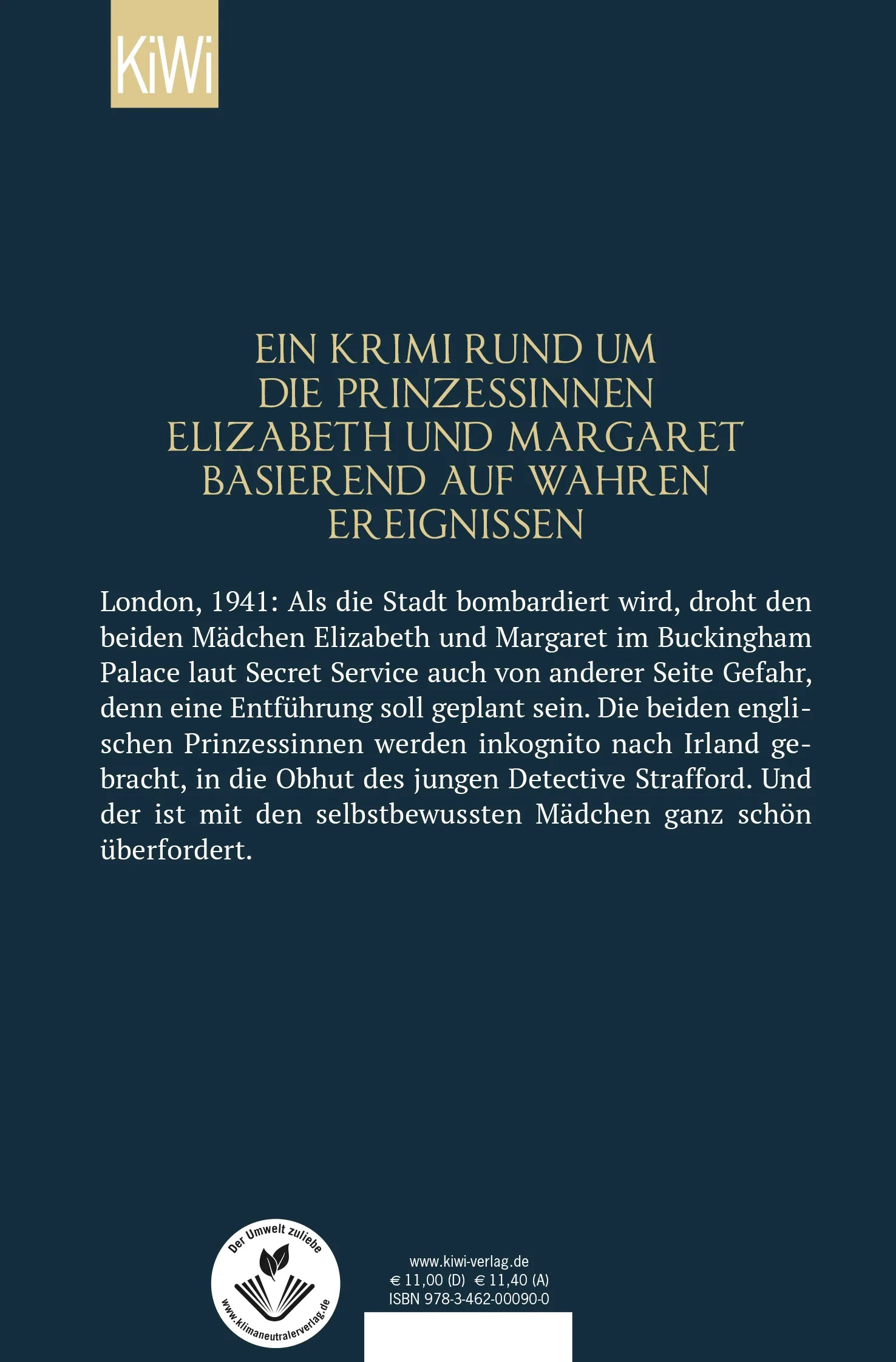 Buchrückseite von 'Um Mitternacht ab Buckingham Palace' mit Klappentext - Taschenbuch