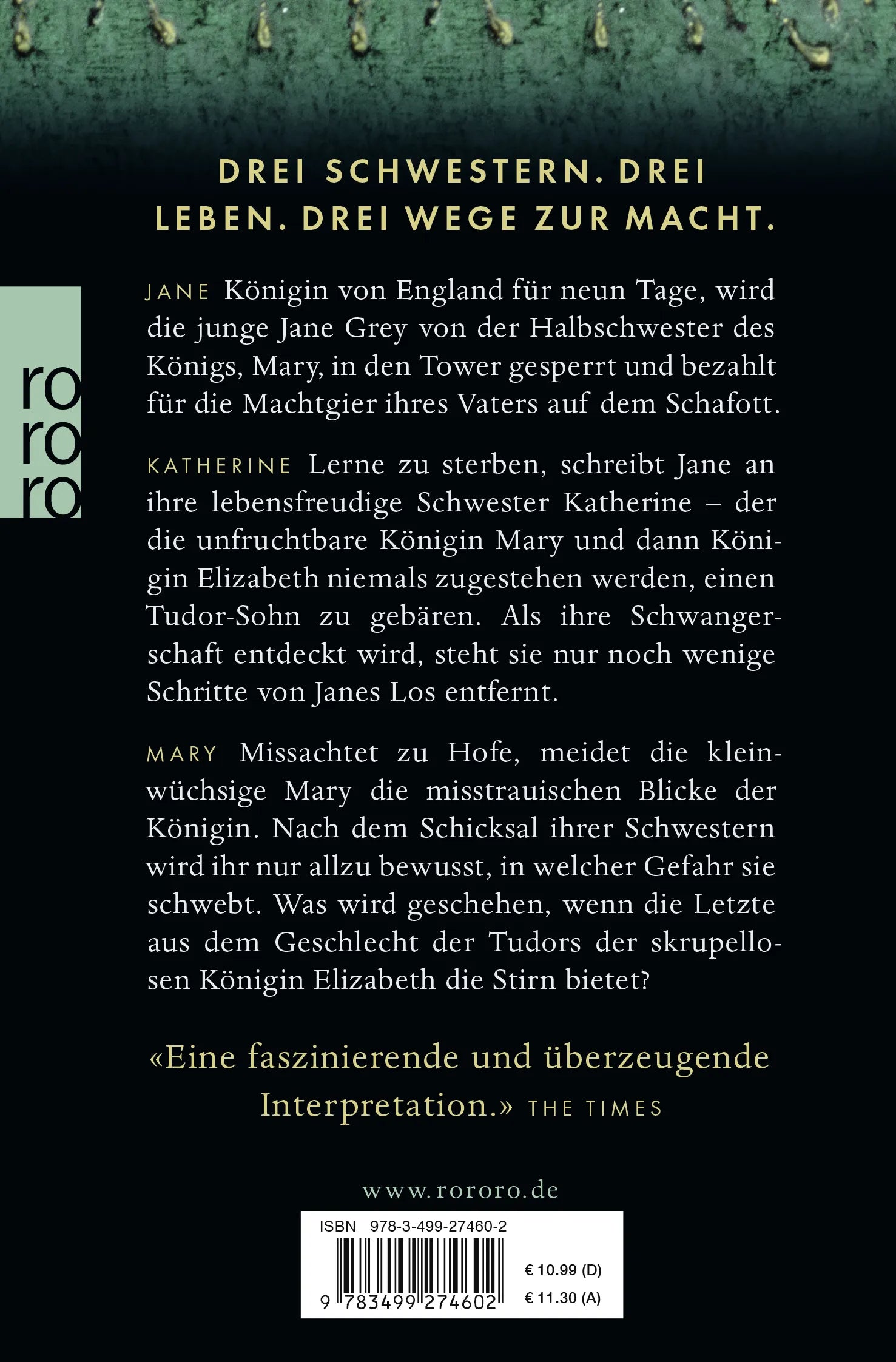 Buchrückseite von 'Um Reich und Krone' mit Klappentext - Taschenbuch