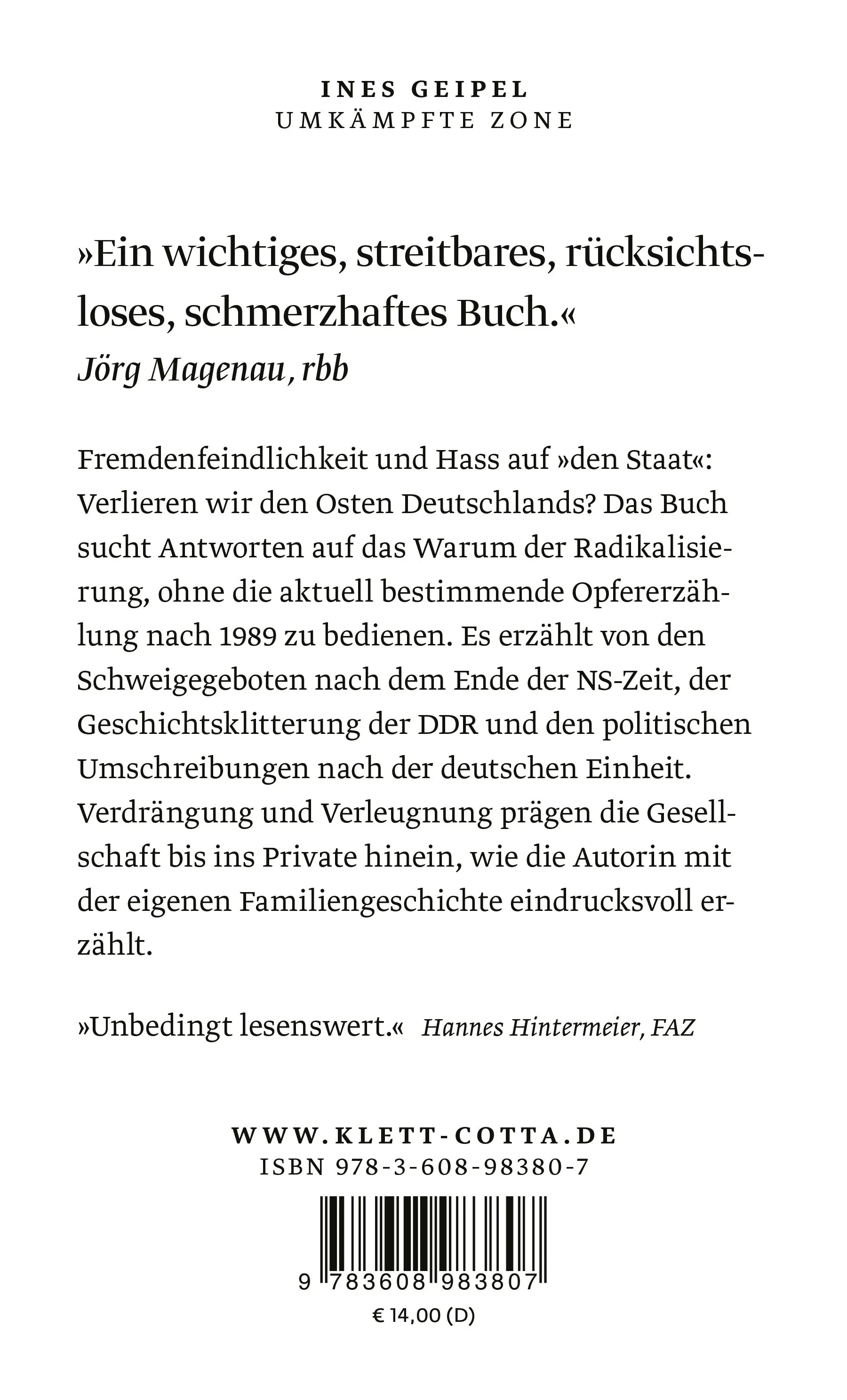 Buchrückseite von 'Umkämpfte Zone' mit Klappentext - Taschenbuch