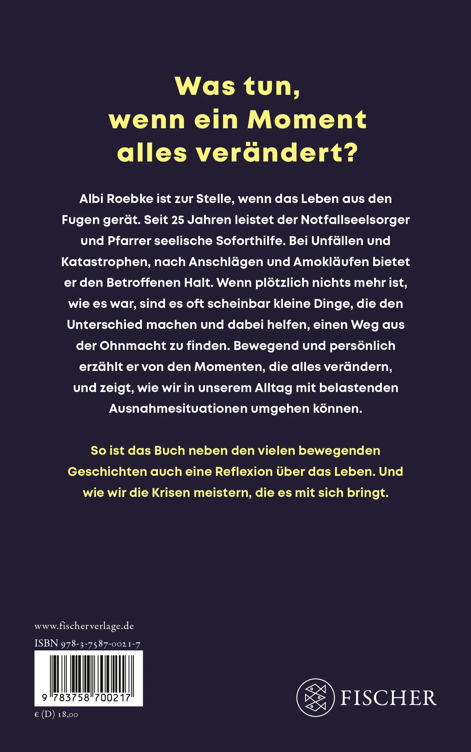 Buchrückseite von 'Und plötzlich ist nichts mehr, wie es war' mit Klappentext - Paperback