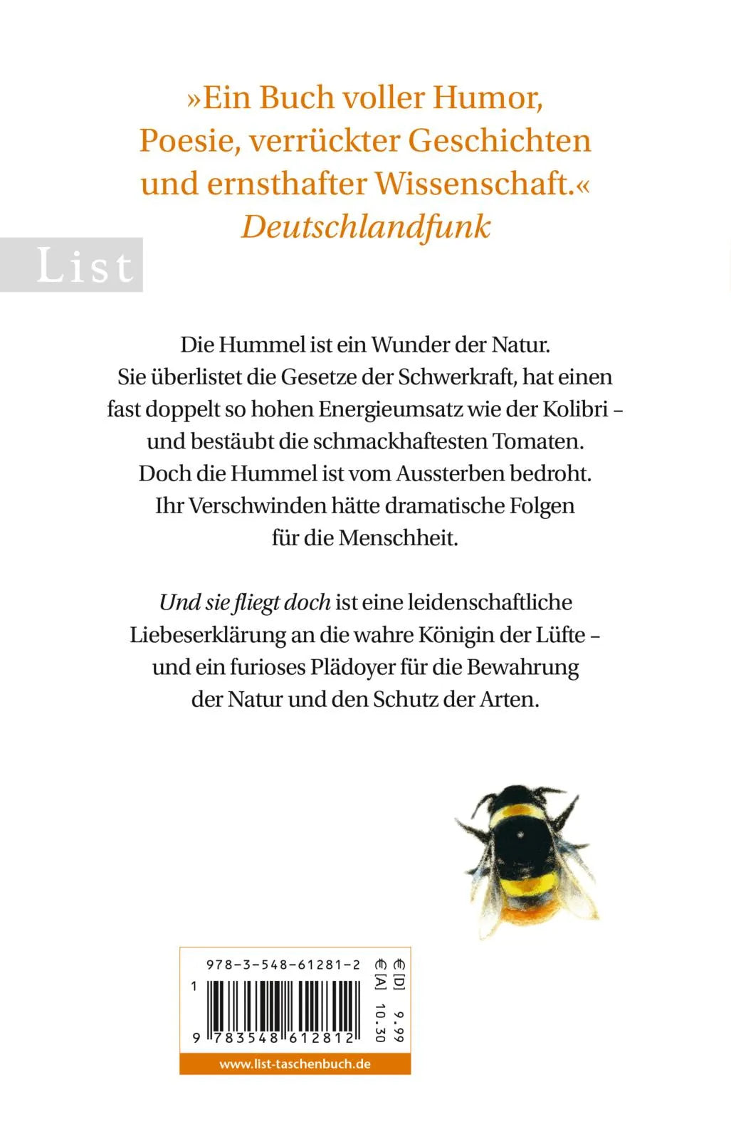 Buchrückseite von 'Und sie fliegt doch' mit Klappentext - Taschenbuch