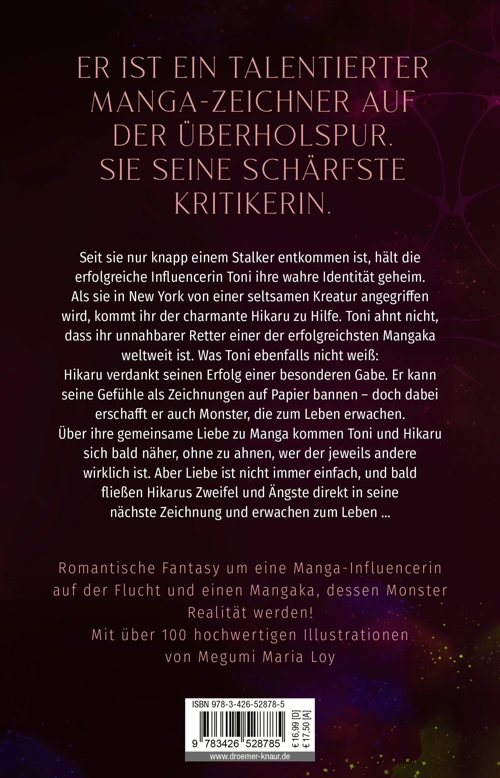 Buchrückseite von 'Unfollow me. Vom Fluch gezeichnet, von Liebe verfolgt' mit Klappentext - Paperback