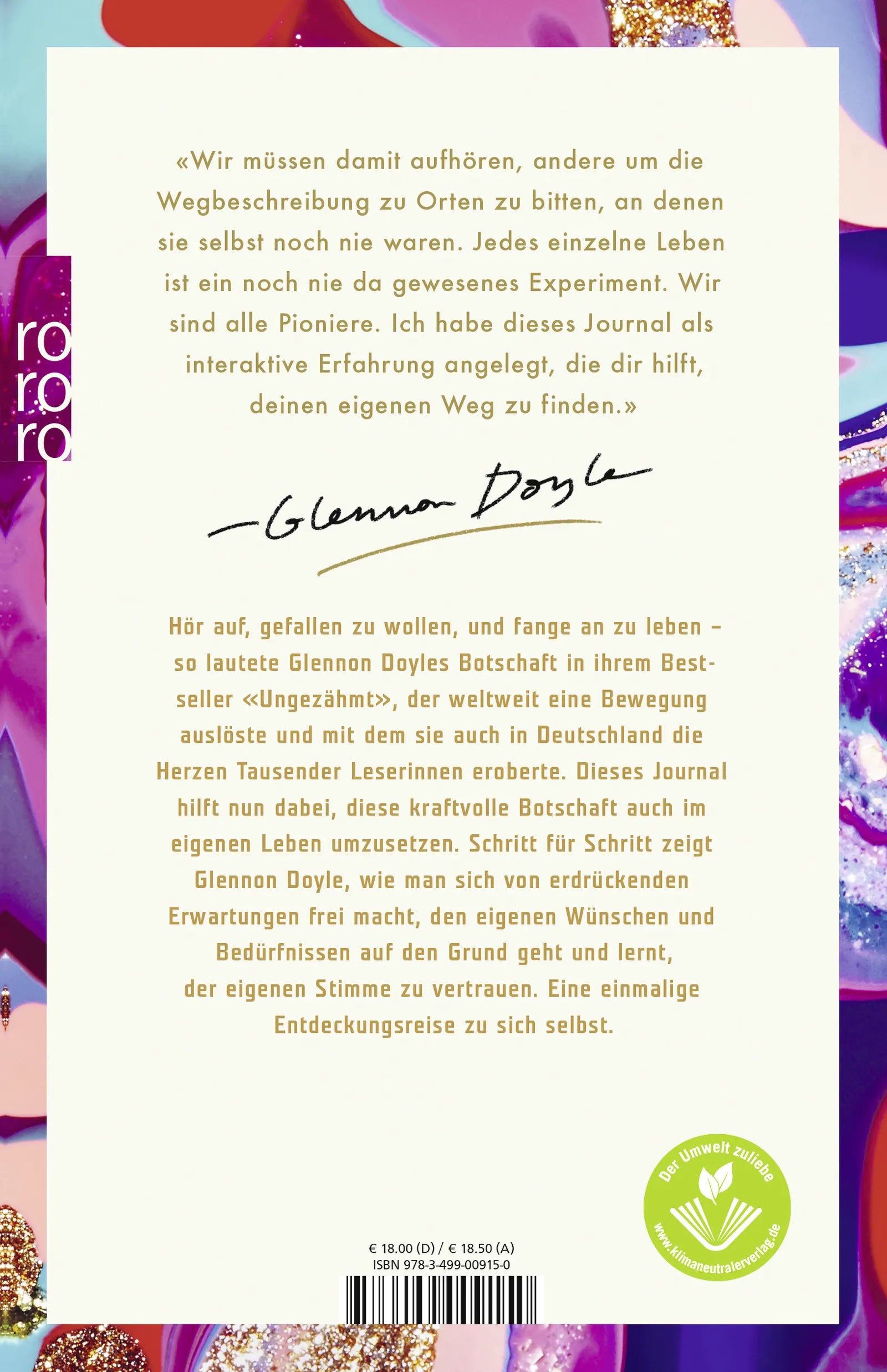 Buchrückseite von 'Ungezähmt – das Journal' mit Klappentext - Gebundene Ausgabe