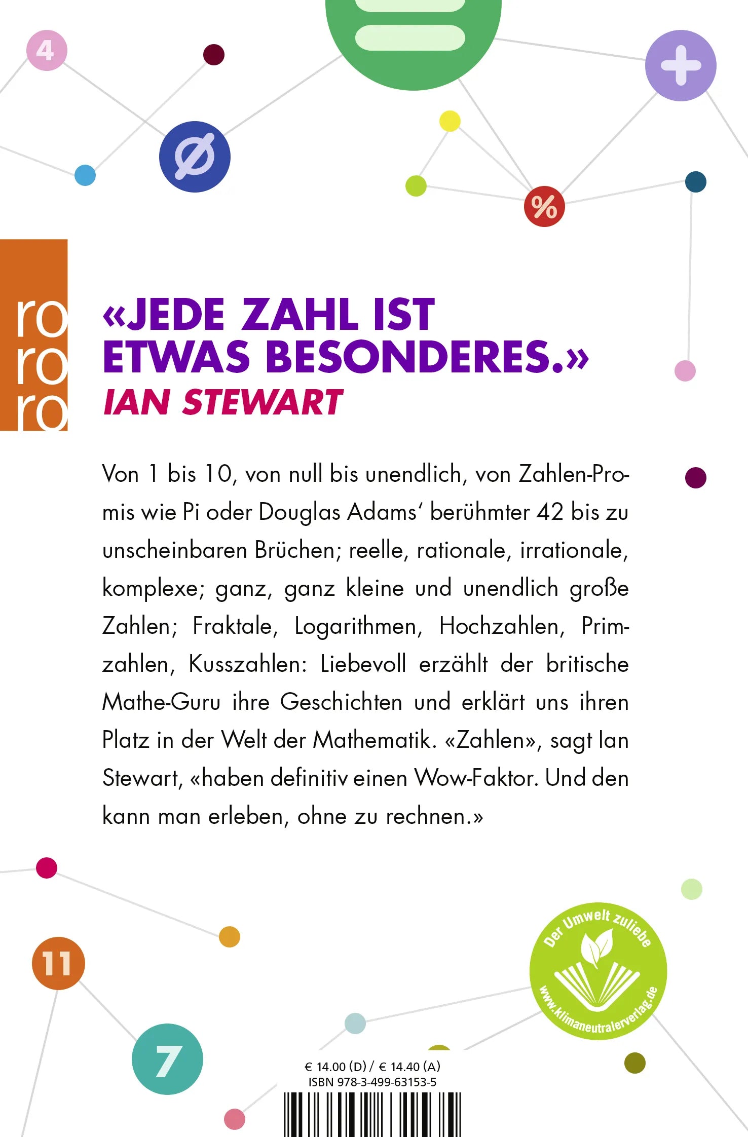 Buchrückseite von 'Unglaubliche Zahlen' mit Klappentext - Taschenbuch
