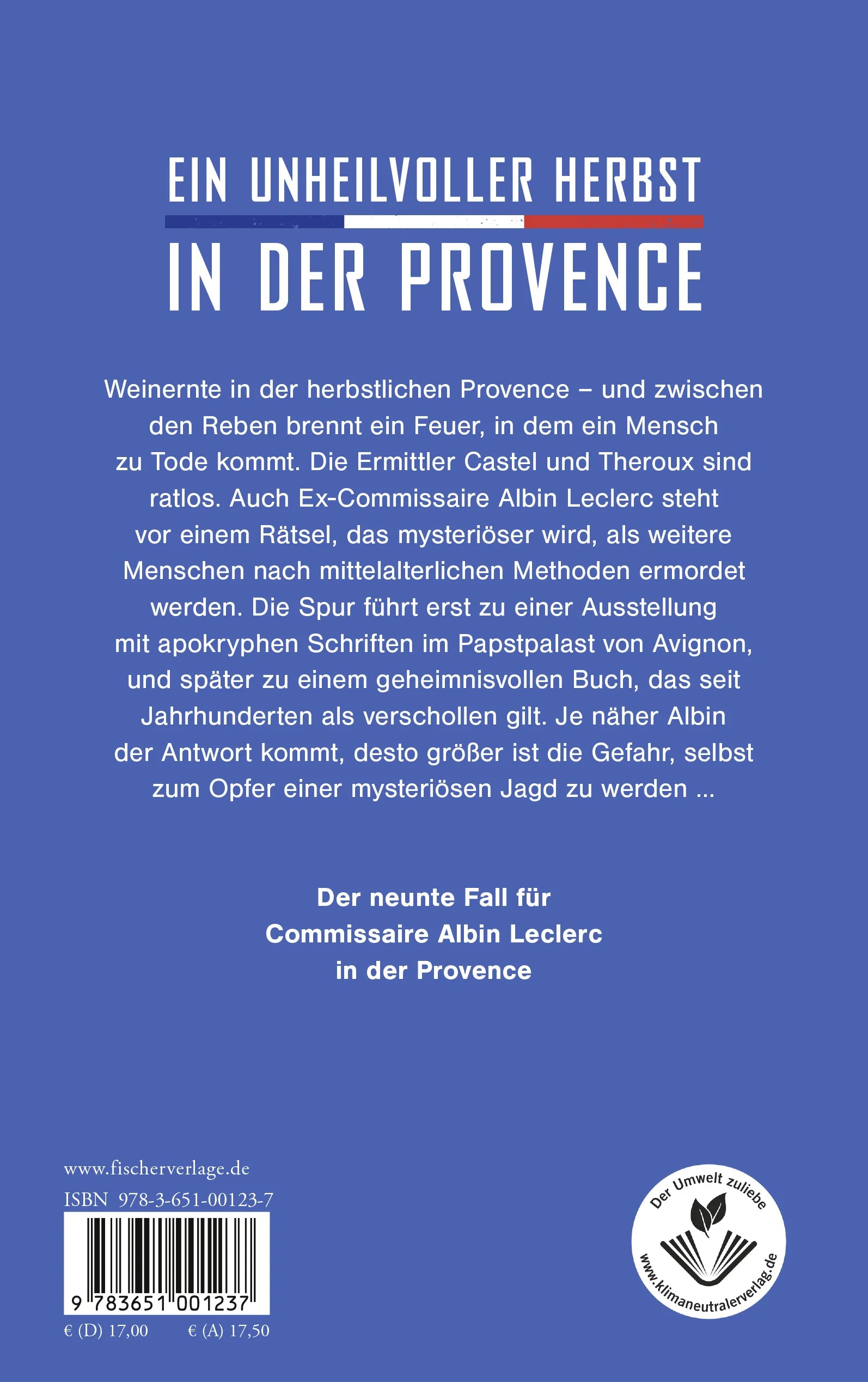 Buchrückseite von 'Unheilvolle Provence' mit Klappentext - Paperback