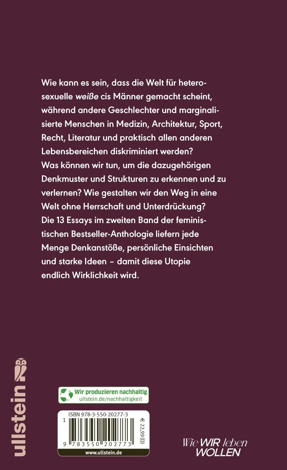 Buchrückseite von 'Unlearn Patriarchy 2' mit Klappentext - Gebundene Ausgabe