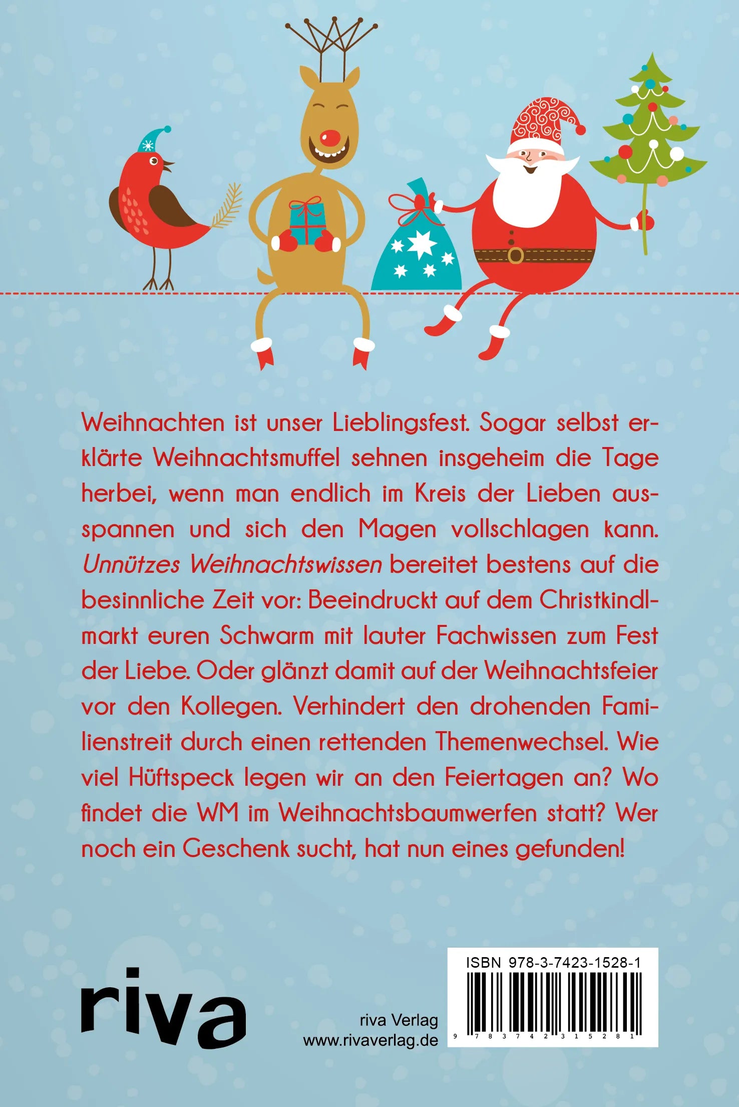 Buchrückseite von 'Unnützes Weihnachtswissen' mit Klappentext - Taschenbuch