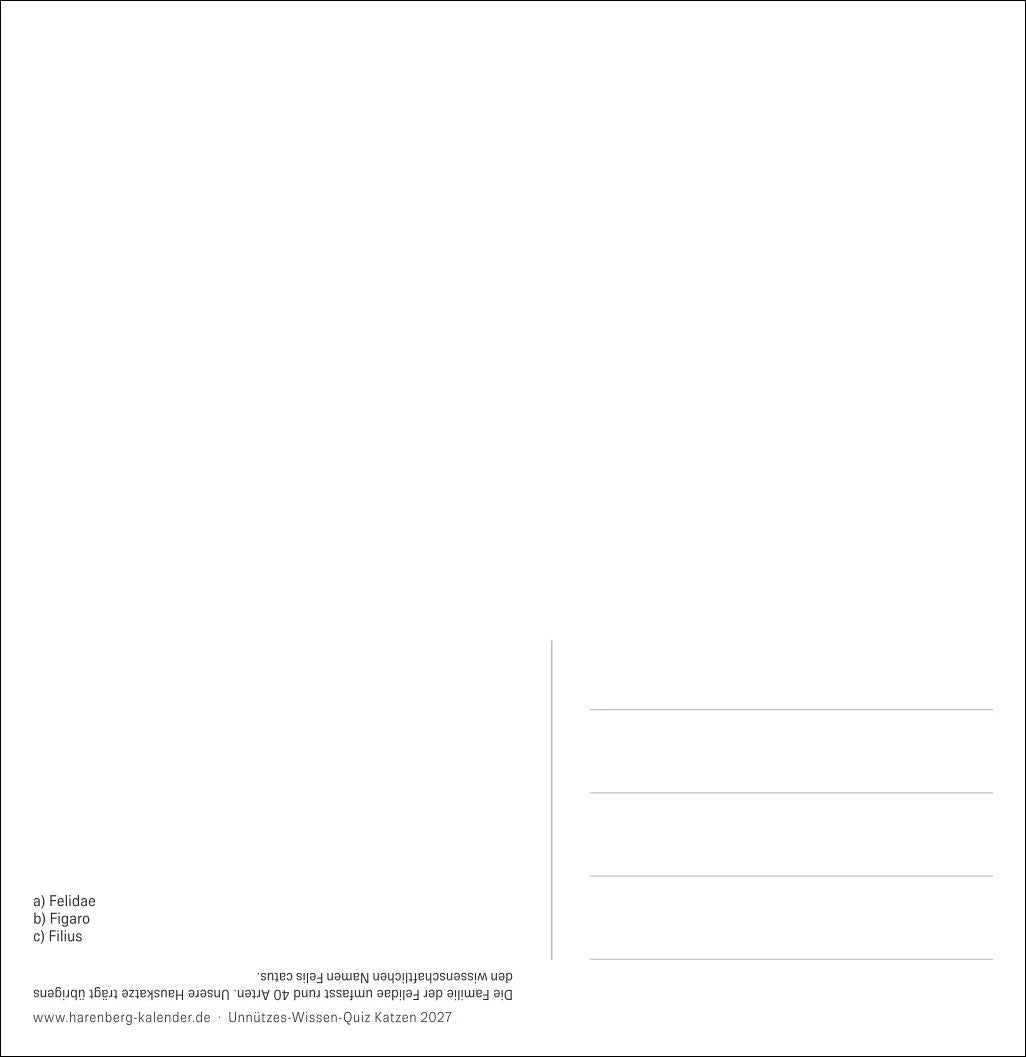 Unnützes-Wissen-Quiz Katzen Premium-Postkartenkalender 2027 - Kalender mit 53 Rätselkarten – Ansicht