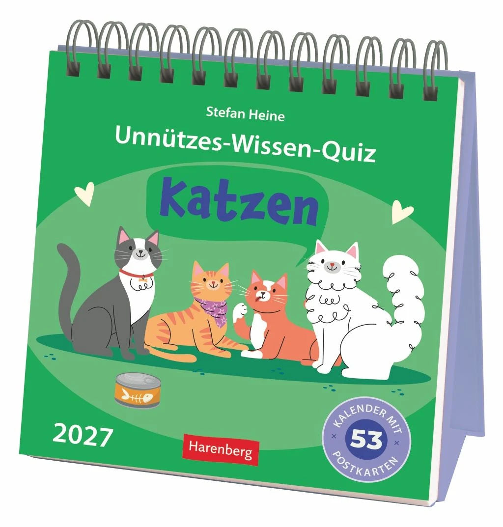 Quizspiel: Unnützes-Wissen-Quiz Katzen Premium-Postkartenkalender 2027 - Kalender mit 53 Rätselkarten