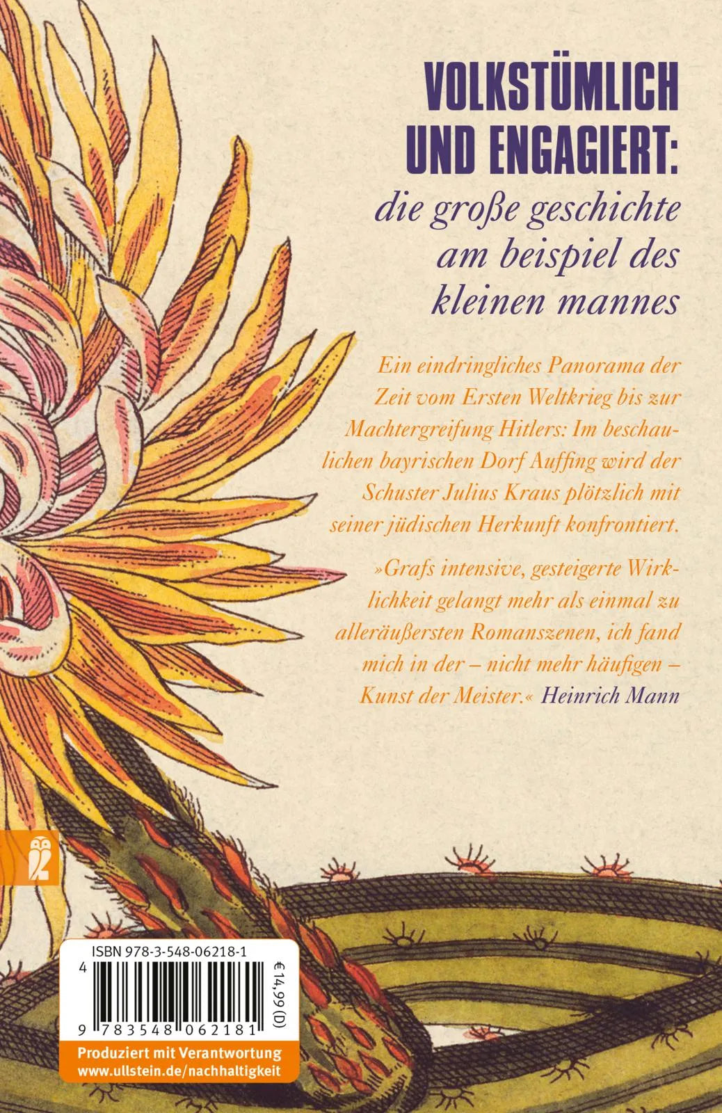 Buchrückseite von 'Unruhe um einen Friedfertigen' mit Klappentext - Taschenbuch